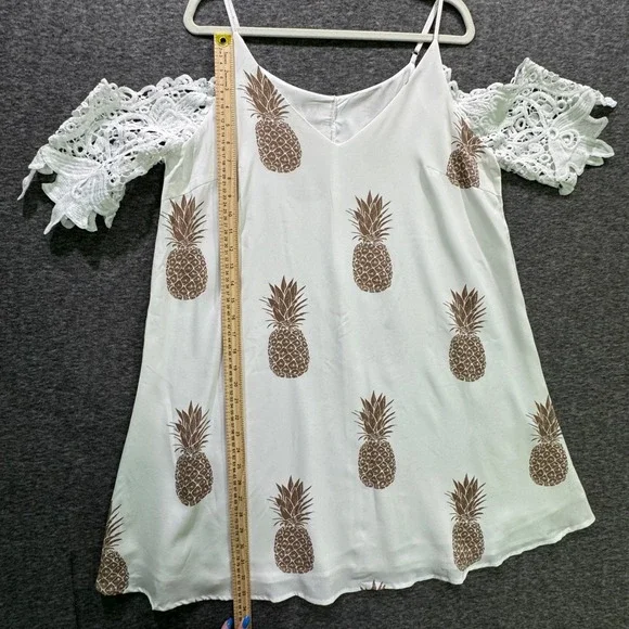 NEW White Pineapple Print Cold Shoulder Lace‎ Sleeve Mini Dress Shein Curve 0XL - Picture 12 of 12